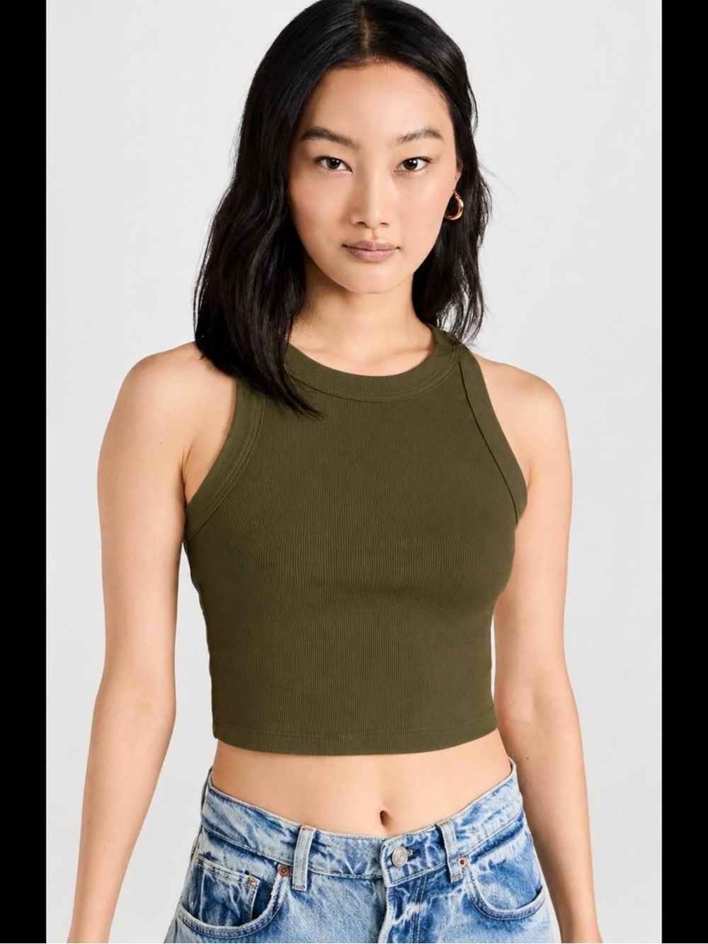 Reformation Olive Ribbed Cropped Tank